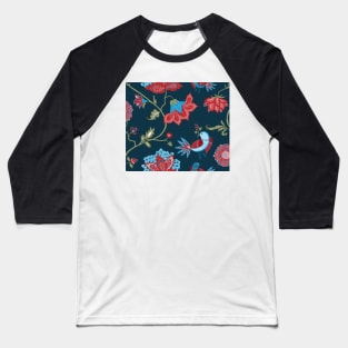 Exotic chintz with bird - dark blue / red Baseball T-Shirt